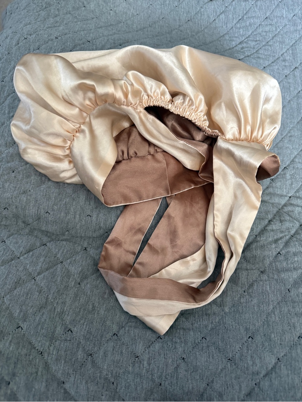 Satin Feel Reversible Sleep Bonnet in Champagne and Brown